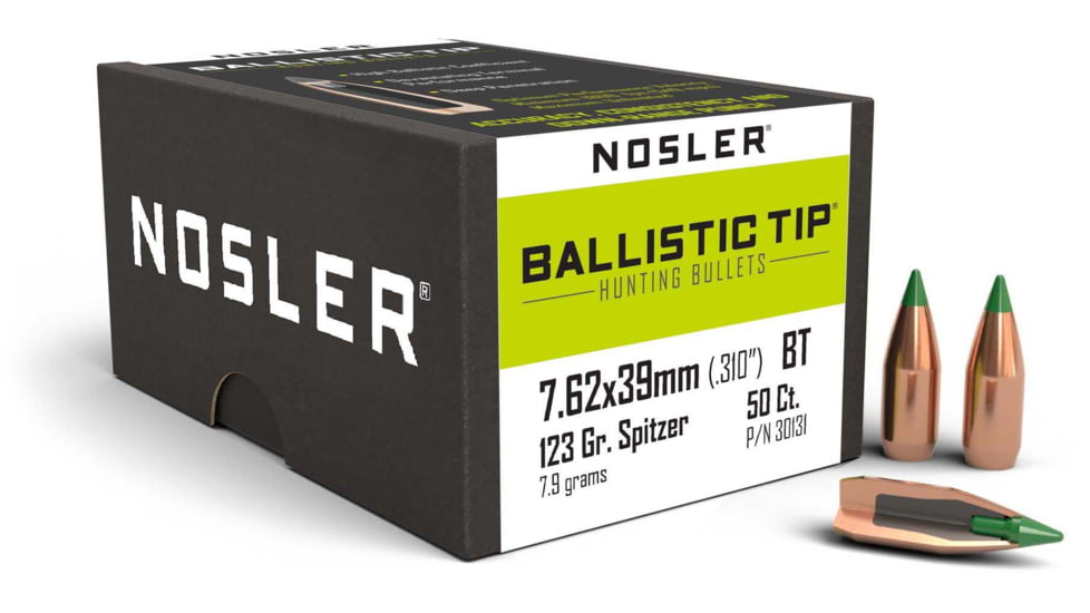 Nosler 30131 Ballistic Tip Hunting 7.62X39 123 GR Spitzer Boat Tail 50 Box