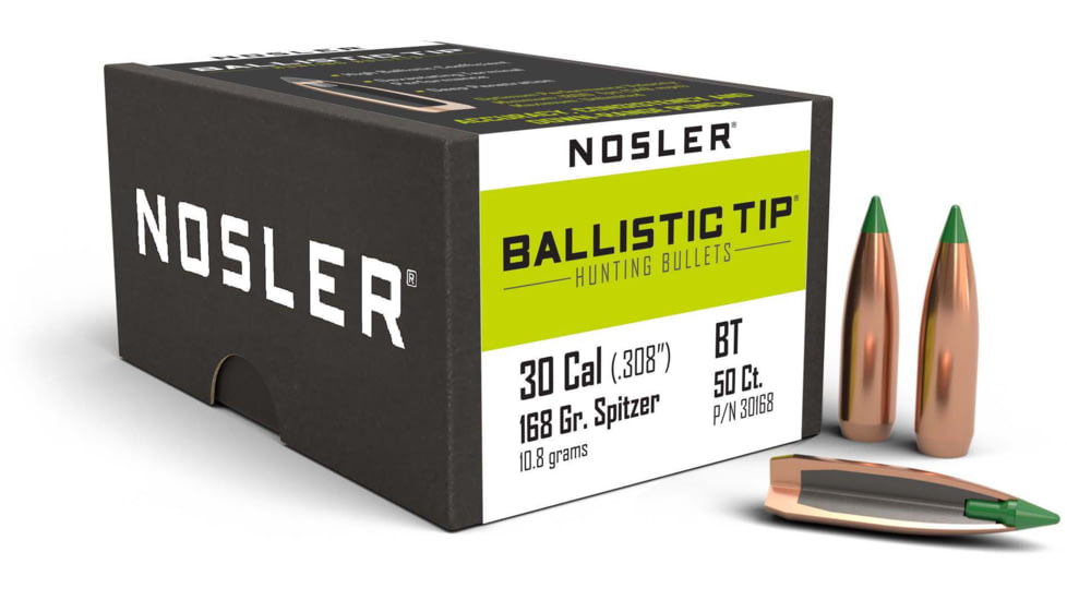 Nosler 30168 Ballistic Tip Hunting 30 Caliber .308 168 GR Spitzer 50 Box