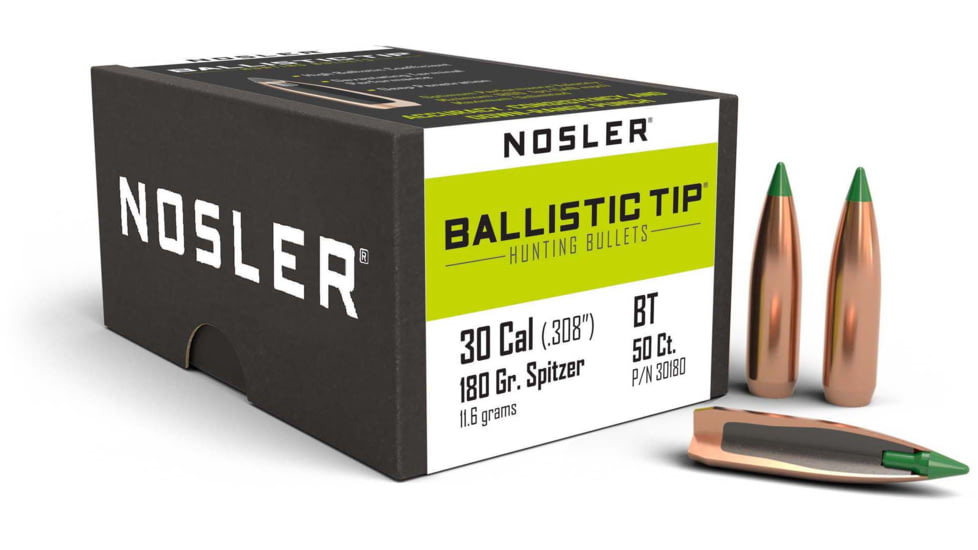 Nosler 30180 Ballistic Tip Hunting 30 Caliber .308 180 GR Spitzer 50 Box