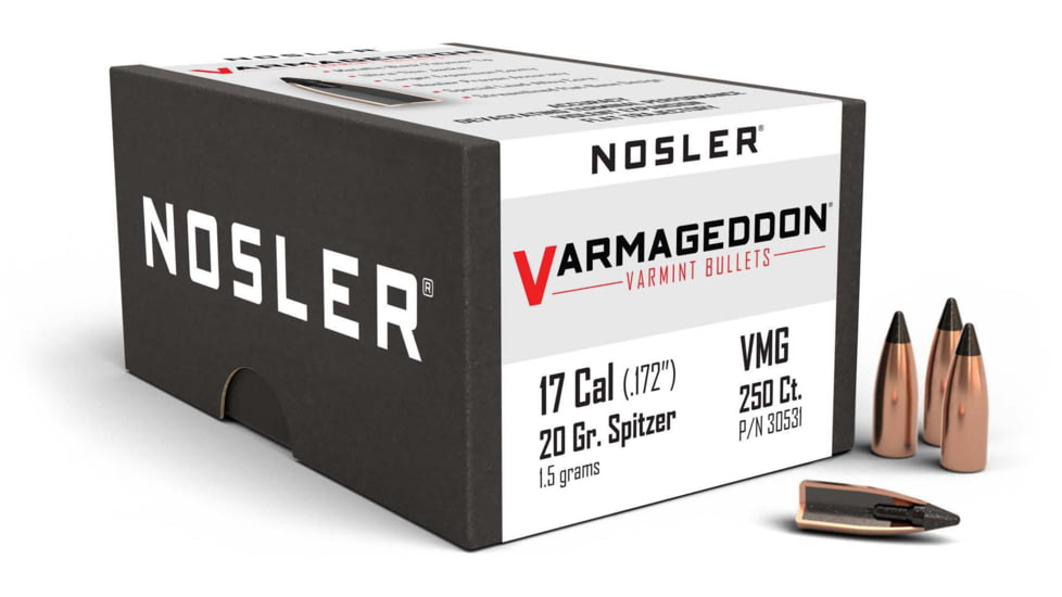 Nosler 30531 Varmageddon 17 Caliber .172 20 GR Flat Base Tipped FBT 250 Box
