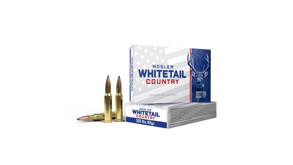 Nosler Whitetail Country 308 Winchester 165 Grain Solid Base Brass Cased Rifle Ammo, 2800 FPS, 20 Rounds, 40120