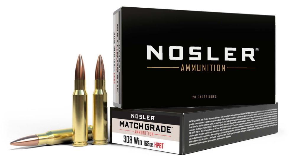Nosler .308 Winchester 168 Grain Custom Competition Brass Cased Centerfire Rifle Ammo, 20 Rounds, 60054