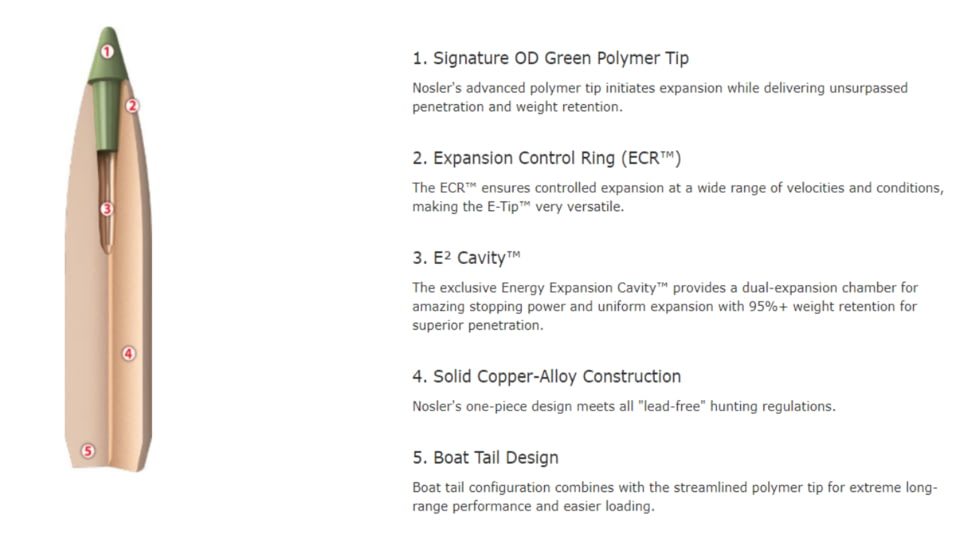 Nosler .338 Win Mag, E-Tip , 225 grain, Brass Cased, 20 Rounds, 40154