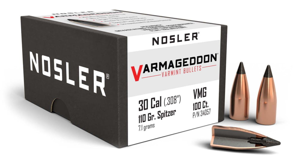 Nosler 34057 Varmageddon 30 Caliber .308 110 GR Flat Base Tipped FBT 100 Box