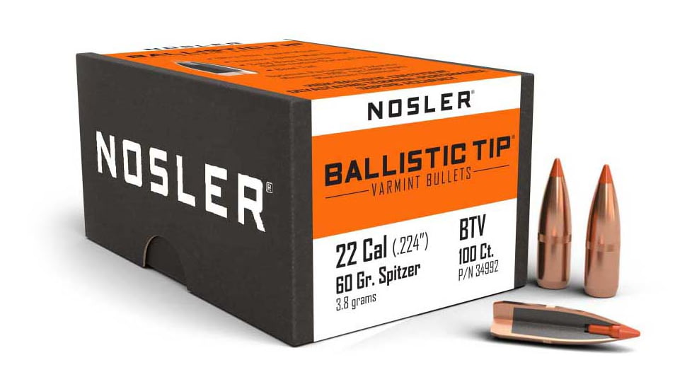 Nosler 34992 Ballistic Tip Varmint 22 Caliber .224 60 GR Spitzer 100 Box