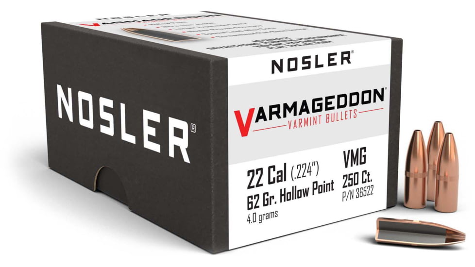 Nosler 36522 Varmageddon 22 Caliber .224 62 GR Flat Base Hollow Point FBHP 25
