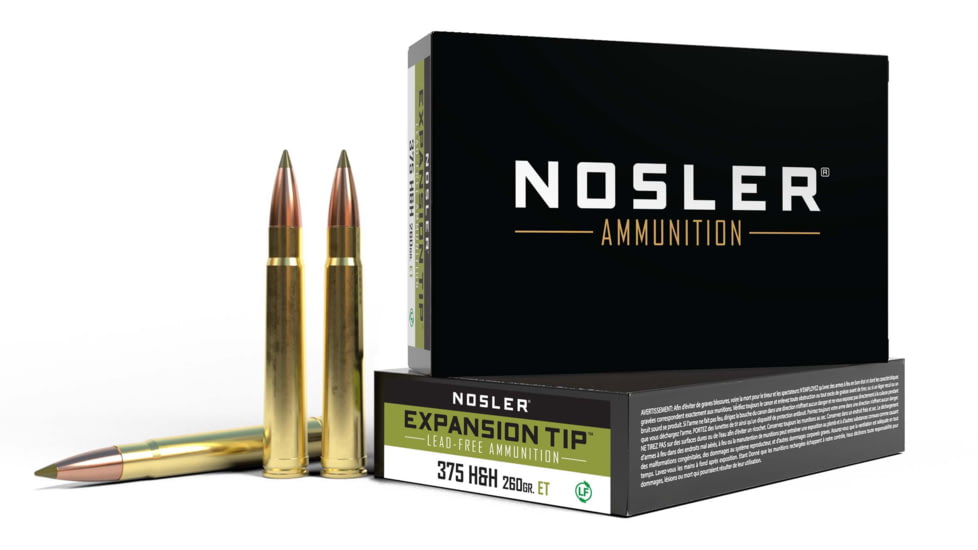 Nosler .375 H&amp;H Magnum 260 Grain E-Tip Boat Tail Brass Cased Centerfire Rifle Ammo, 20 Rounds, 40395