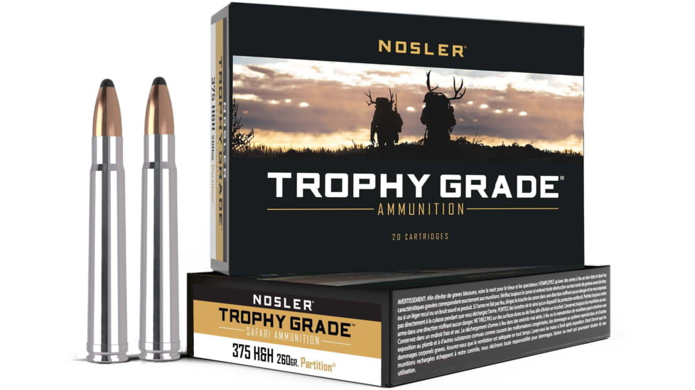 Nosler .375 H&amp;H Magnum 260 Grain Nosler Partition Brass Cased Centerfire Rifle Ammo, 20 Rounds, 60090