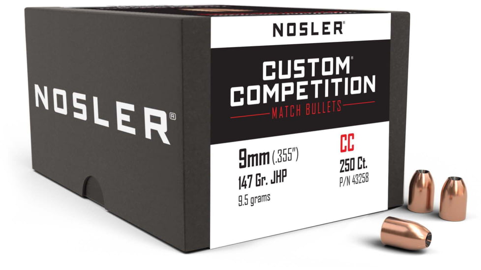 Nosler 43258 Custom Competition 9mm .355 147 GR Jacketed Hollow Point JHP 250