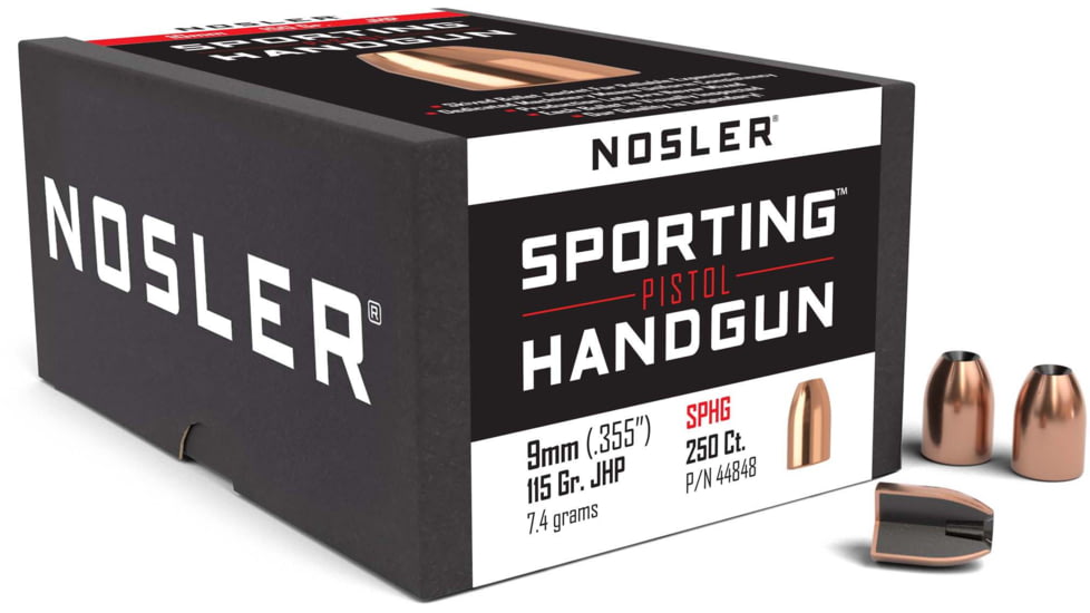 Nosler 44848 Sporting Handgun Pistol 9mm .355 115 GR Jacketed Hollow Point JHP
