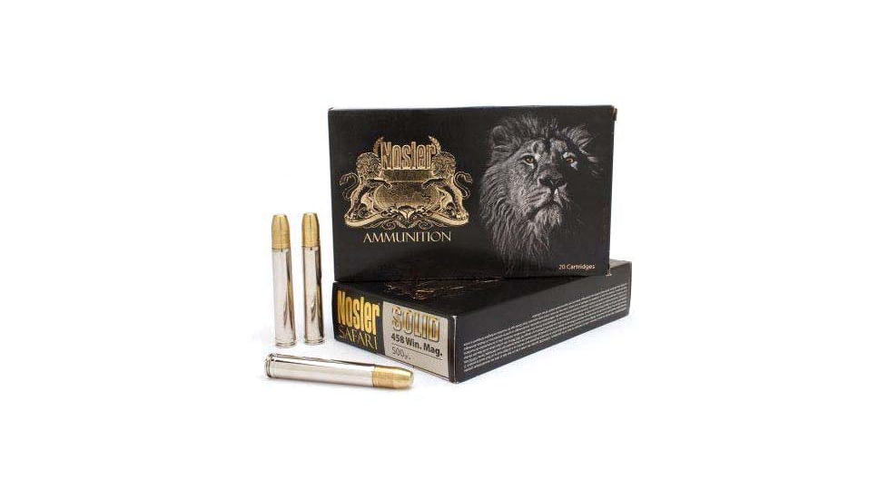 Nosler .458 Winchester Magnum, Solid , 500 grain, Nickle Plated Cased, 20 Rounds, 40626