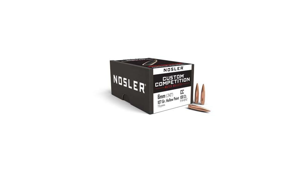 Nosler 49742 Custom Competition 6mm .243 107 GR Hollow Point Boat Tail HPBT 1