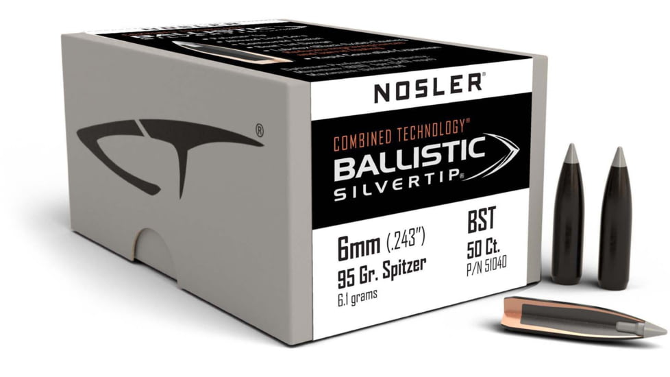 Nosler 51040 Ballistic Silvertip 6mm .243 95 GR Spitzer Point 50 Box