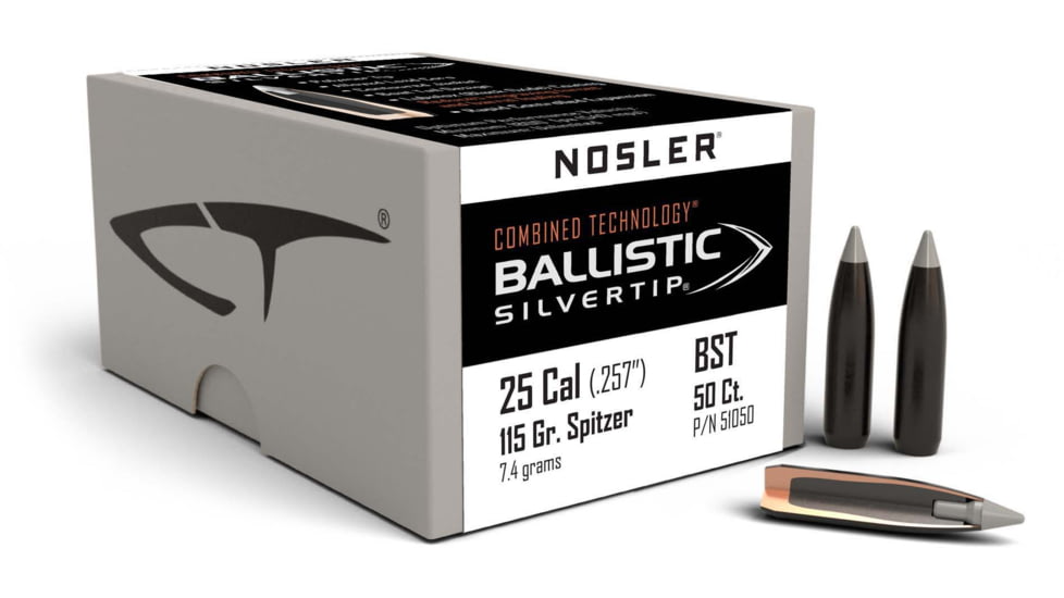 Nosler 51050 Ballistic Silvertip 25 Caliber .257 115 GR Spitzer Point 50 Box