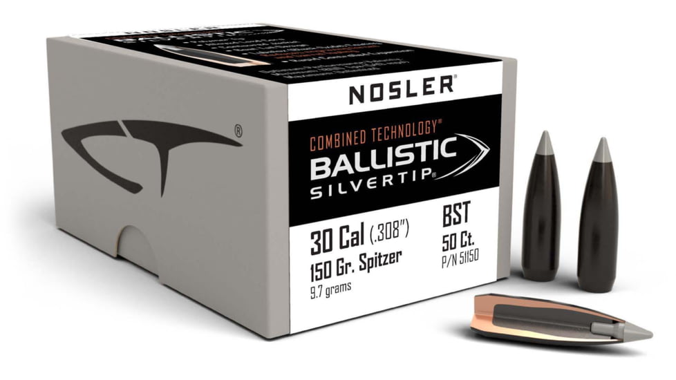 Nosler 51150 Ballistic Silvertip 30 Caliber .308 150 GR Spitzer 50 Box
