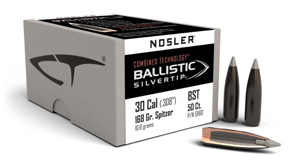 Nosler 51160 Ballistic Silvertip 30 Caliber .308 168 GR Spitzer Point 50 Box