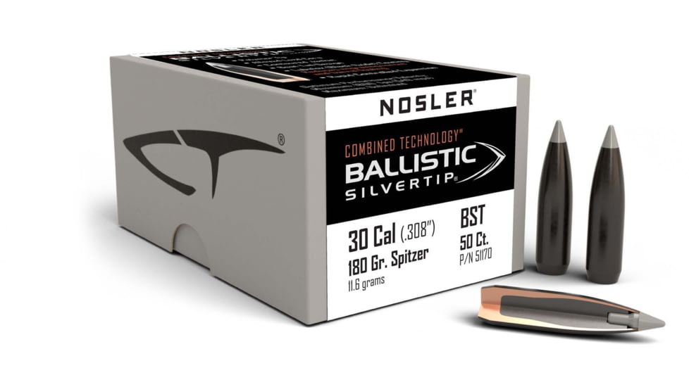 Nosler 51170 Ballistic Silvertip 30 Caliber .308 180 GR Spitzer Point 50 Box