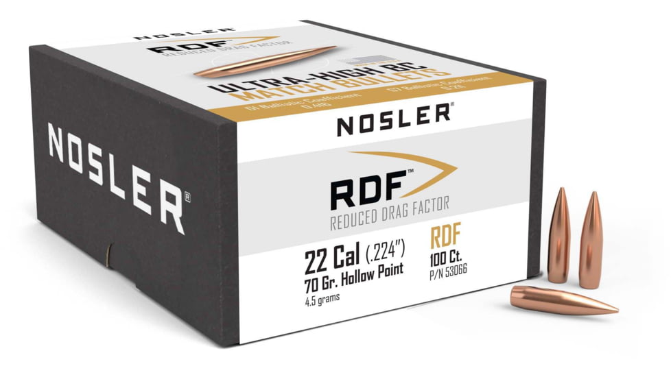 Nosler 53066 RDF 22 Caliber .224 70 GR Hollow Point Boat Tail HPBT 100 Box