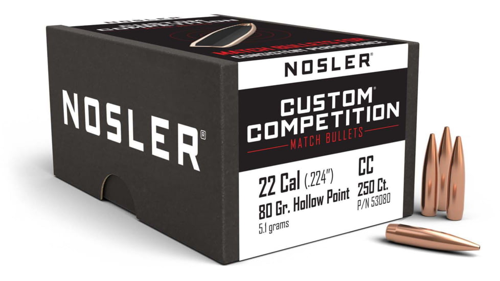 Nosler 53080 Custom Competition 22 Caliber .224 80 GR Hollow Point Boat Tail H
