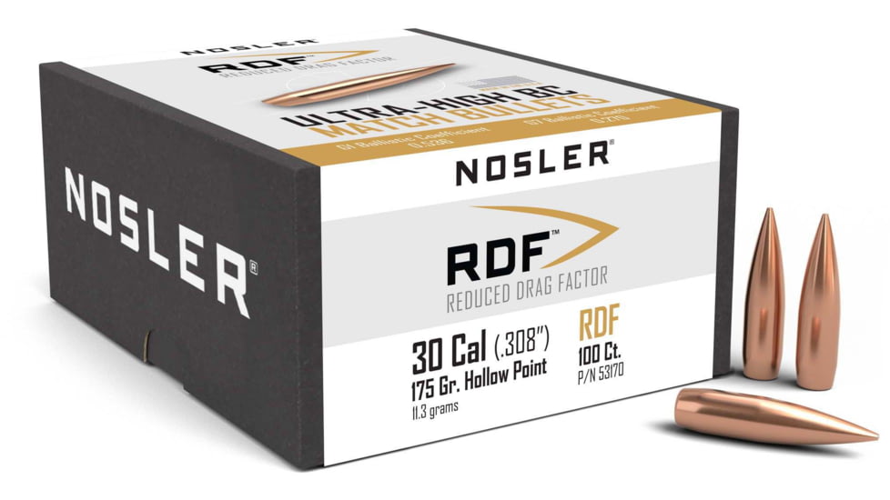 Nosler 53170 RDF 30 Caliber .308 175 GR Hollow Point Boat Tail HPBT 100 Box