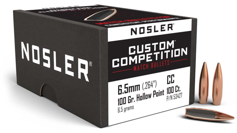 Nosler 53427 Custom Competition 6.5mm .264 100 GR Hollow Point Boat Tail 100 Bo