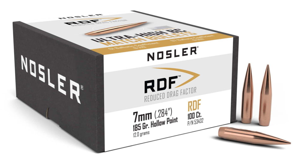 Nosler 53432 RDF 7mm .284 185 GR Hollow Point Boat Tail HPBT 100 Box