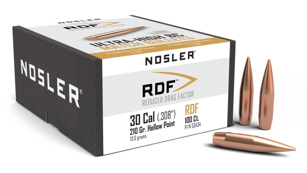 Nosler 53434 RDF 30 Caliber .308 210 GR Hollow Point Boat Tail HPBT 100 Box