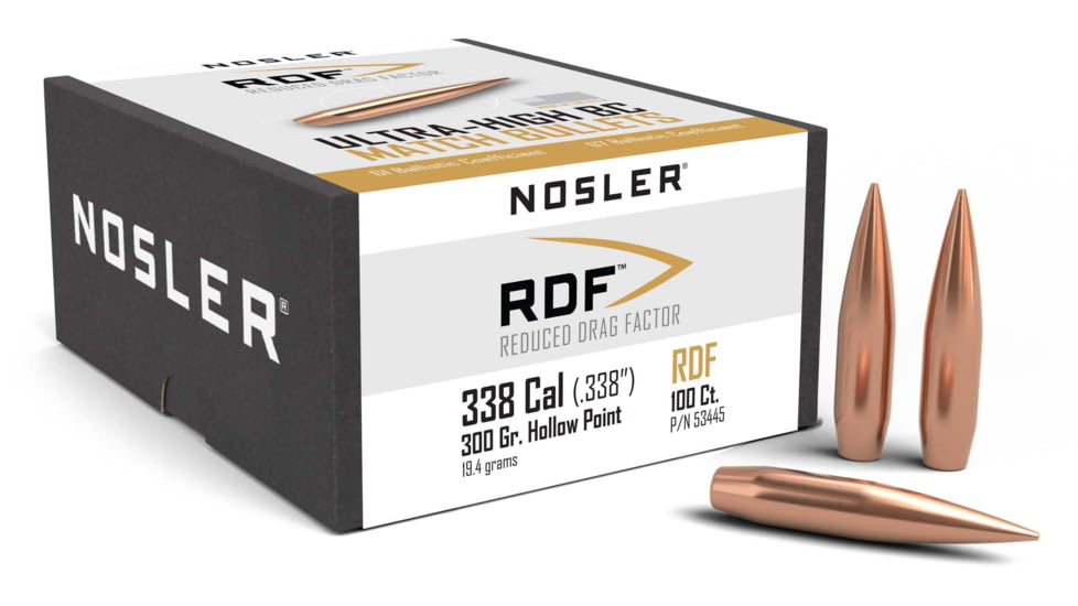 Nosler 53445 RDF 338 Caliber .338 300 GR Hollow Point Boat Tail HPBT 100 Box