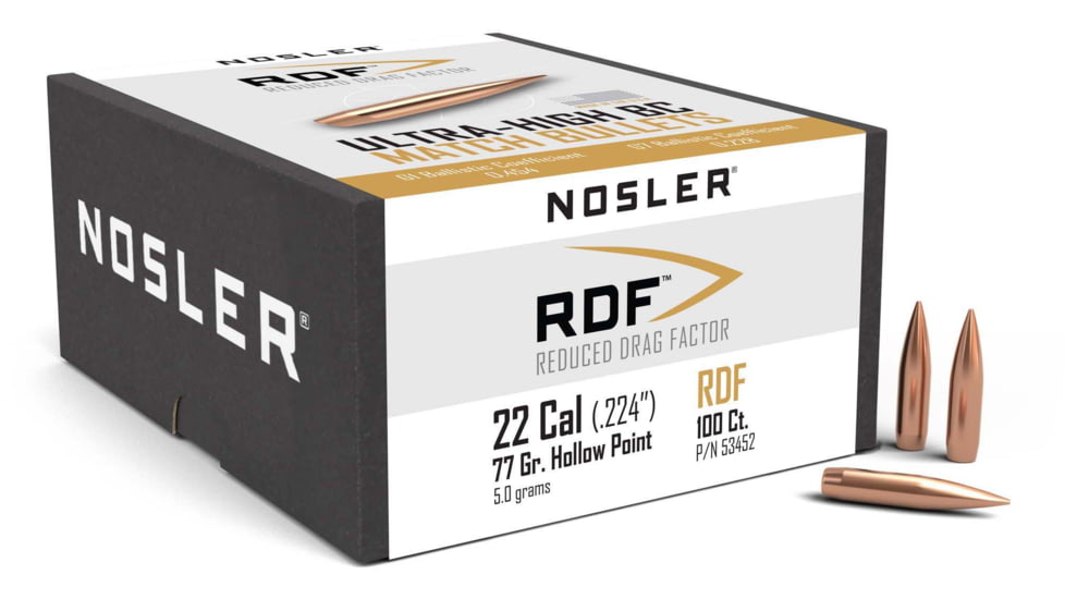 Nosler 53452 RDF 22 Caliber 77 GR Hollow Point Boat Tail 100 Box