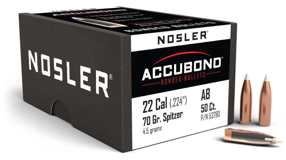 Nosler 53780 AccuBond 22 Caliber .224 70 GR Spitzer 50 Box