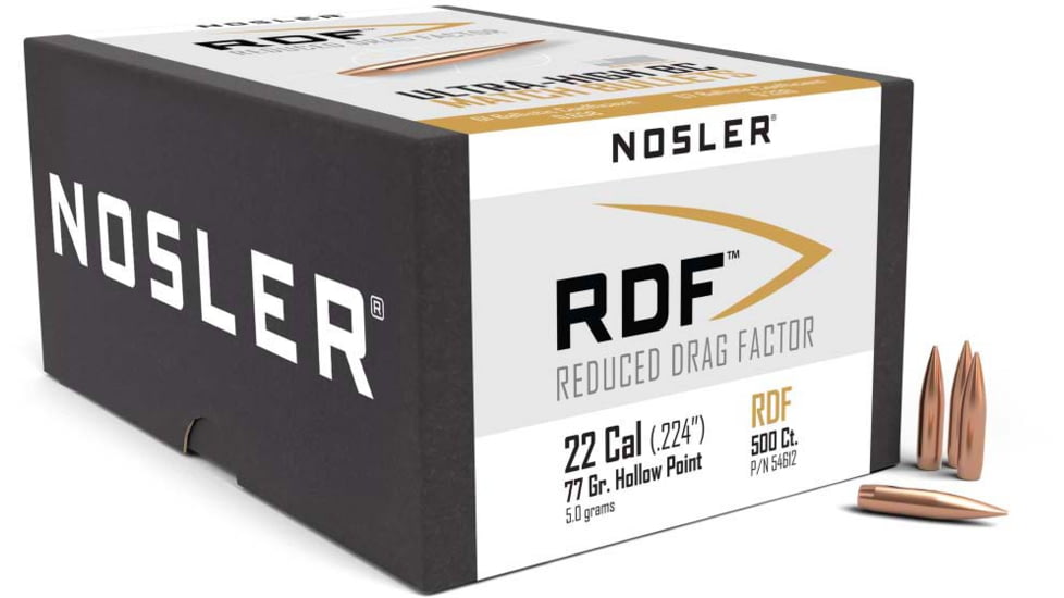 Nosler 54612 RDF 22 Caliber .224 77 GR Hollow Point Boat Tail HPBT 500 Box