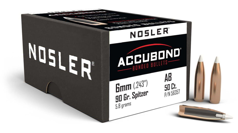 Nosler 56357 AccuBond 6mm .243 90 GR Spitzer Point 50 Box
