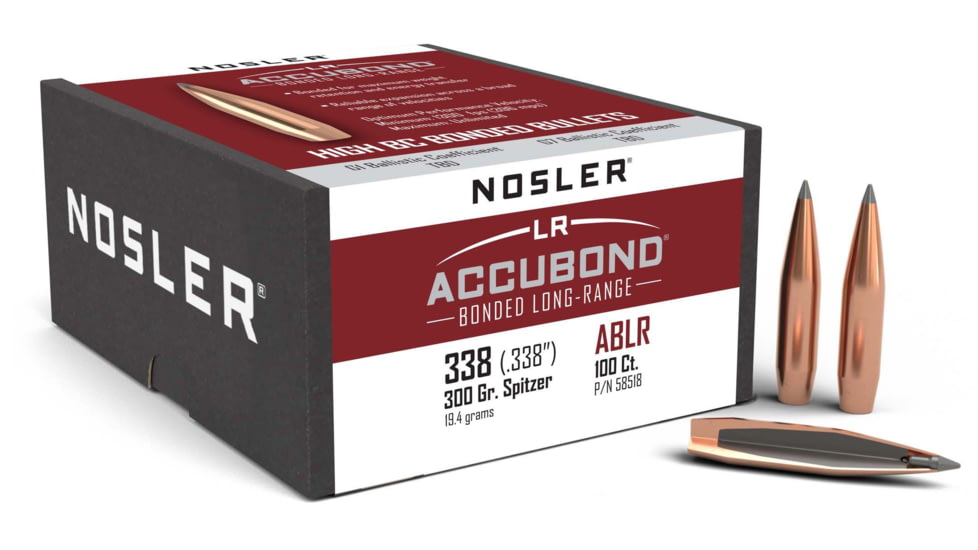 Nosler .338 Caliber Rifle Bullets, 300 Grain, Spitzer Boat Tail, 100 Bullets, 58518