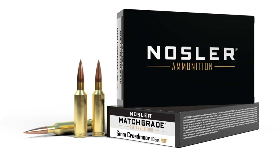 Nosler 6mm Creedmoor 105 Grain Hollow Point Boat Tail Brass Cased Centerfire Rifle Ammo, 20 Rounds, 60135