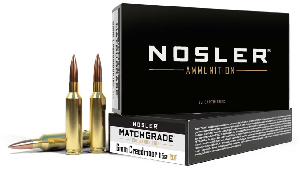 Nosler RDF 6mm Creedmoor 115 Grain Round Nose Flat Point Brass Cased Centerfire Rifle Ammo, 20 Rounds, 60170