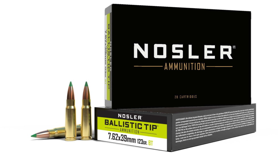 Nosler 7.62x39mm 123 Grain Ballistic Tip Brass Cased Centerfire Rifle Ammo, 20 Rounds, 40069