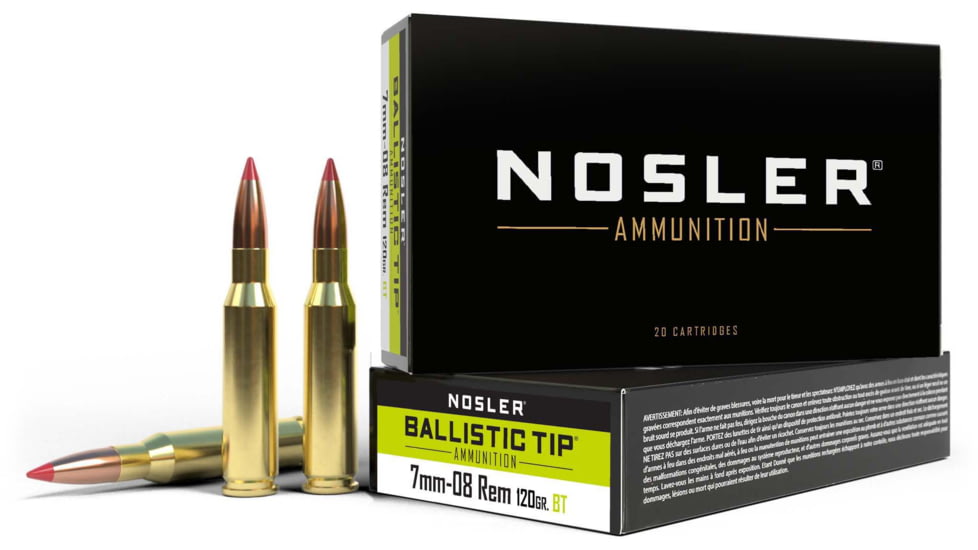 Nosler 7mm-08 Remington 120 Grain Ballistic Tip Brass Cased Centerfire Rifle Ammo, 20 Rounds, 40060