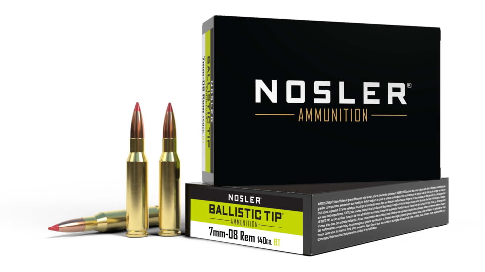 Nosler 7mm-08 Remington 140 Grain Jacketed Soft Point Brass Cased Centerfire Rifle Ammo, 20 Rounds, 40059