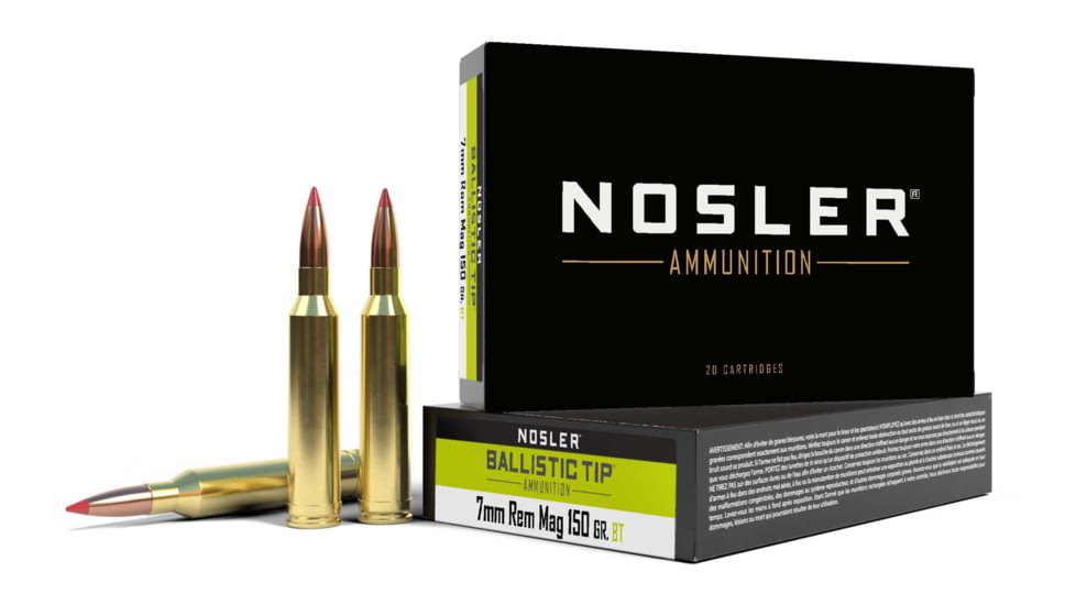 Nosler 7mm Remington Magnum 150 Grain Ballistic Tip Brass Cased Centerfire Rifle Ammo, 20 Rounds, 40045