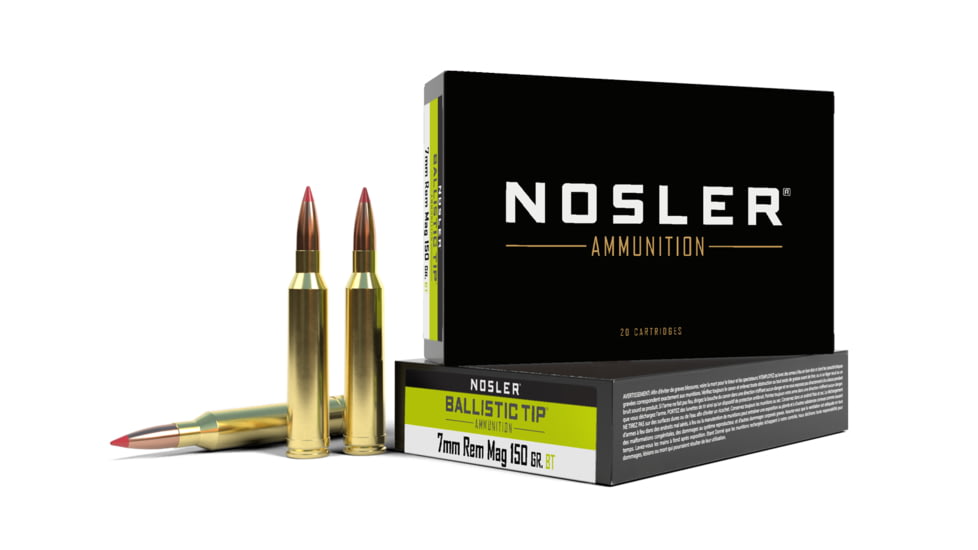 Nosler 7mm Remington Magnum 150 Grain Ballistic Tip Brass Cased Centerfire Rifle Ammo, 200 Round
