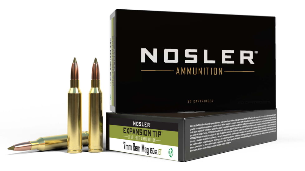 Nosler 7mm Remington Magnum 150 Grain E-Tip Lead-Free Brass Cased Centerfire Rifle Ammo, 20 Rounds, 40032