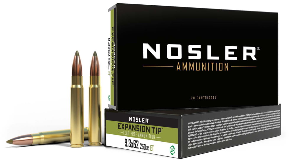 Nosler 9.3x62mm Mauser 250 Grain E-Tip Brass Cased Centerfire Rifle Ammo, 20 Rounds, 40393