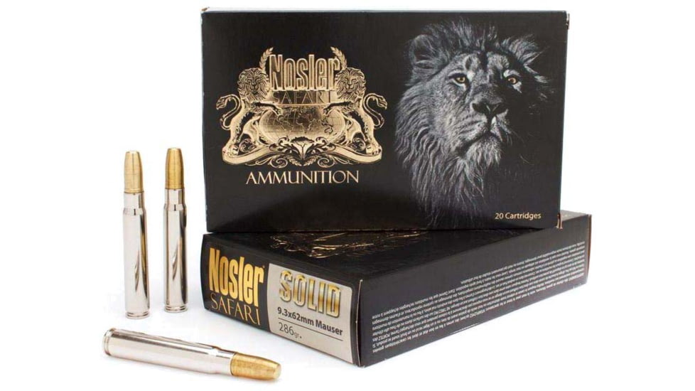 Nosler 9.3x62mm Mauser, Solid , 286 grain, Nickle Plated Cased, 20 Rounds, 40604