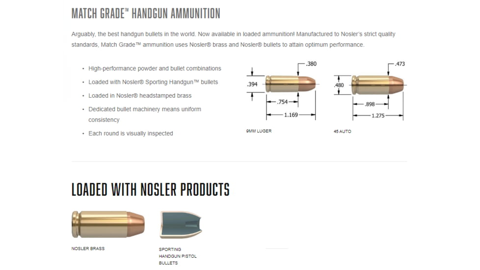 Nosler ASP 9mm 124 Grain Jacketed Hollow Point Brass Cased Cased Pistol Ammo, 20 Rounds, 51286
