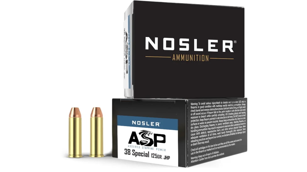 Nosler Assured Stopping Power, 38 Special, 125 Grain, Jacketed Hollow Point, 20 Round Box, NOS40137