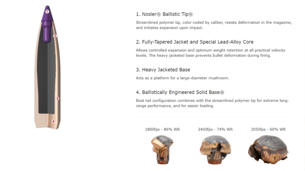 Nosler Ballistic Tip Hunting Rifle Bullet .30 Caliber 165 Grains, 50 Bullets, 30165