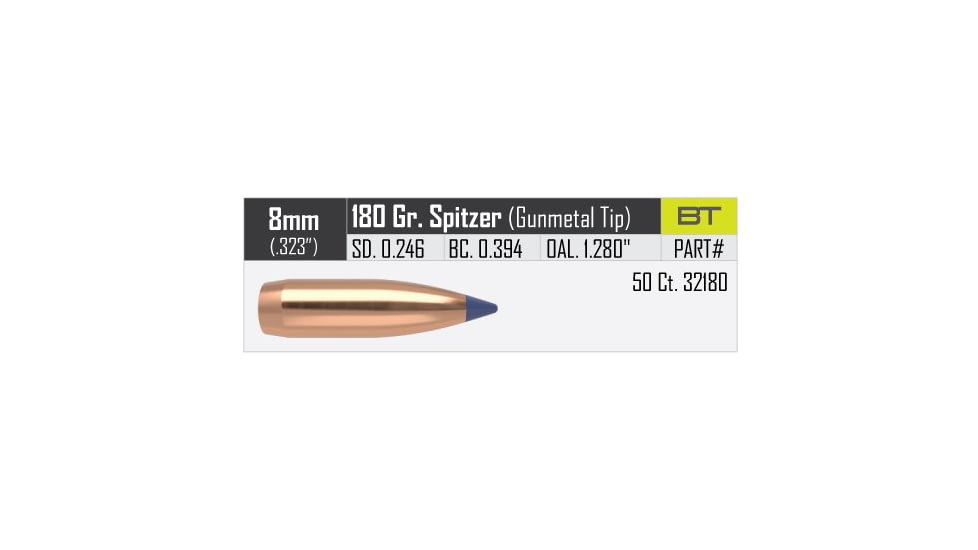 Nosler Ballistic Tip Hunting Rifle Bullet 8mm 180gr, 50ct, 32180