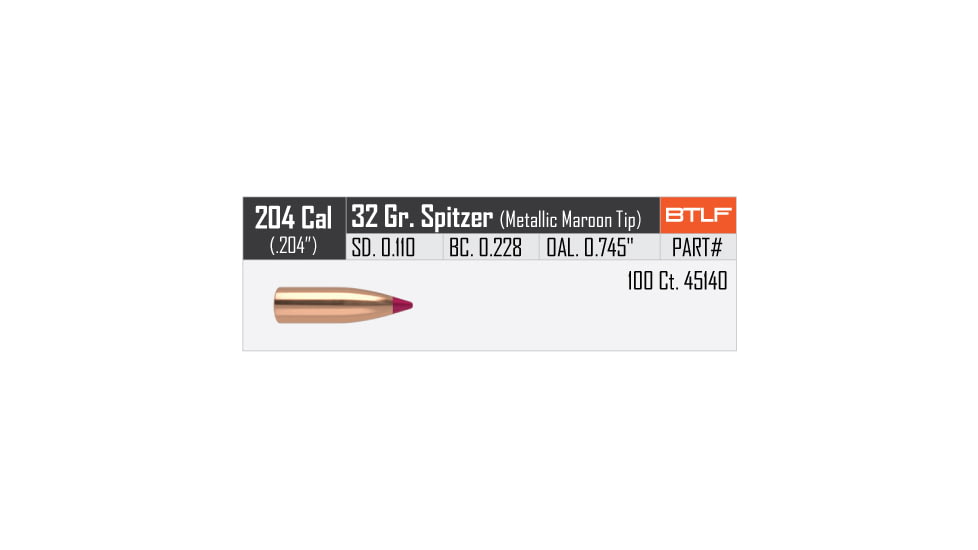Nosler Ballistic Tip Lead Free Varmint Rifle Bullet .20 Caliber 32gr, 100ct, 45140
