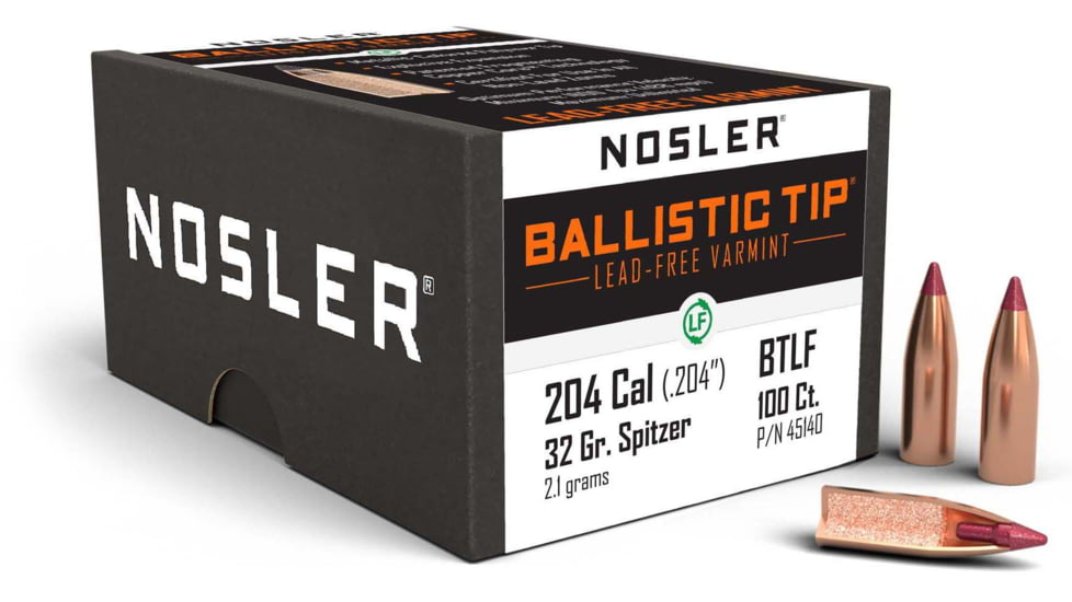 Nosler Ballistic Tip Lead Free Varmint Rifle Bullet .20 Caliber 32gr, 100ct, 45140