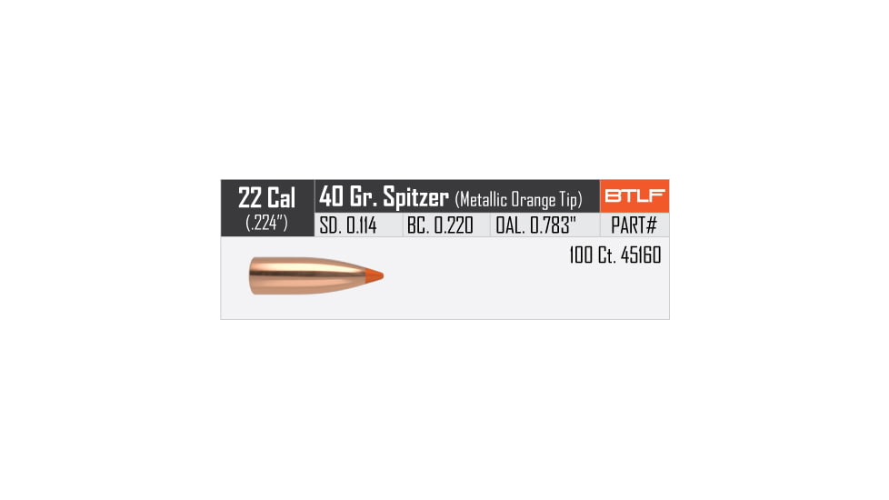 Nosler Ballistic Tip Lead Free Varmint Rifle Bullet .22 Caliber 40gr, 100ct, 45160